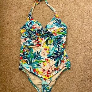 Merona Floral One Piece Halter Swimsuit